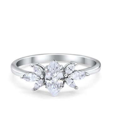 Art Deco Wedding Ring Marquise Simulated Cubic Zirconia 925 Sterling Silver